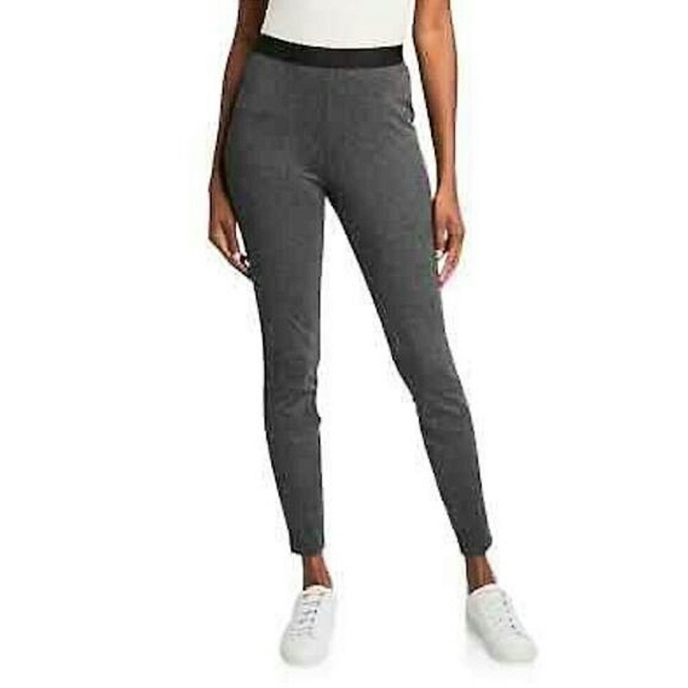 Eileen Fisher Heringbone Stretch Knit Pull-on Pants Sz Med-petite Black Gray